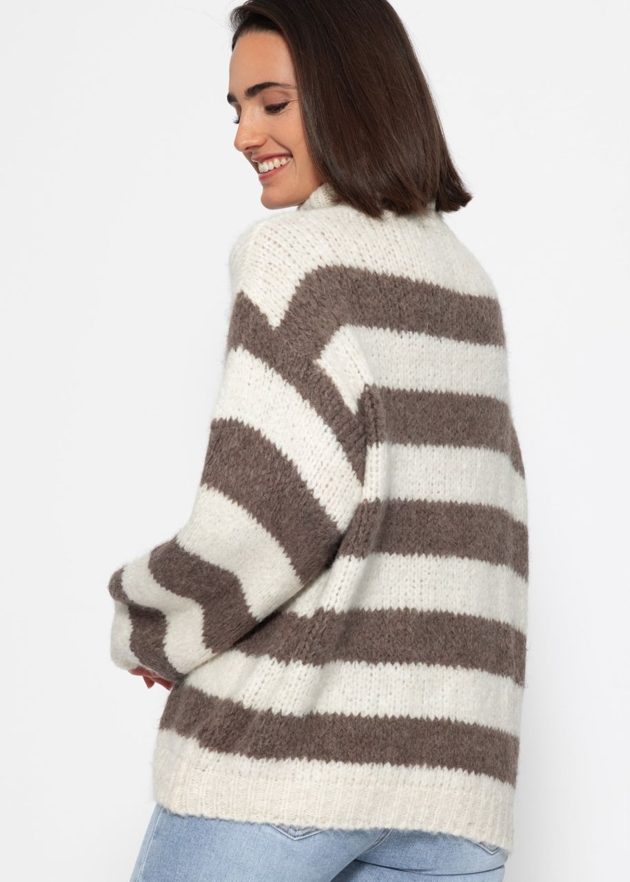 Striped oversize turtleneck sweater - offwhite