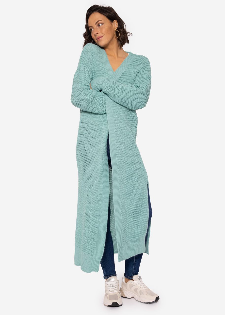 Maxi cardigan with high slits, turquoise