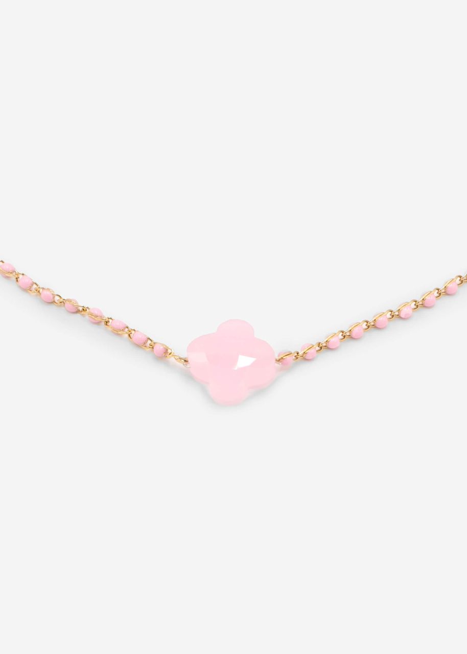 Necklace with shamrock - pink