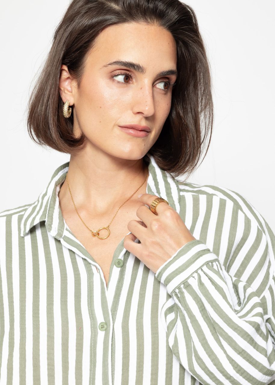 Striped oversized muslin blouse - khaki
