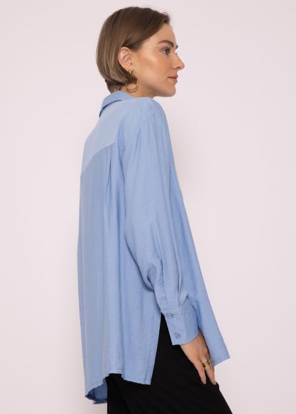 Casual viscose blouse with slits, light blue