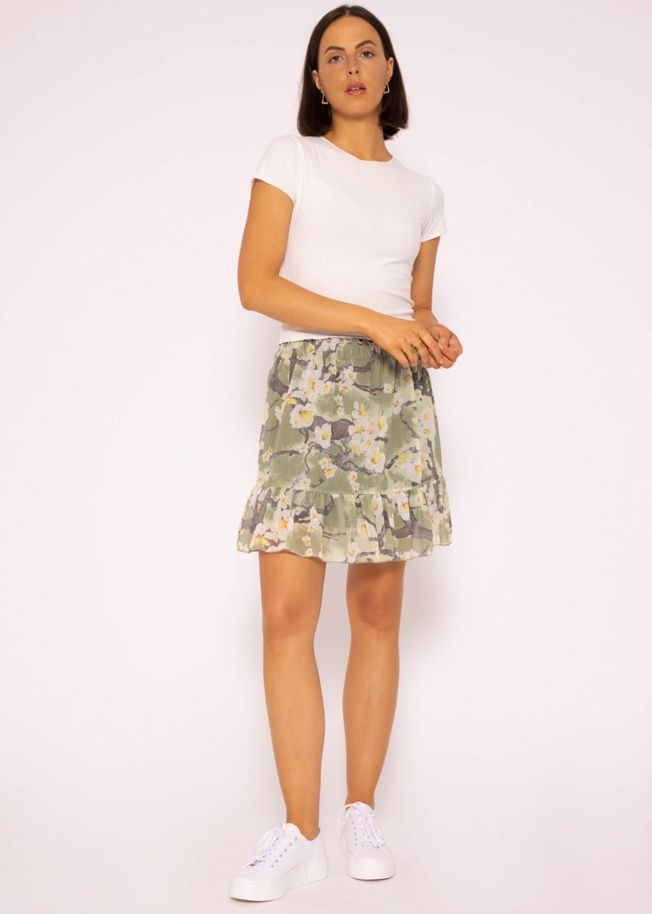 Ruched skirt with print, khaki