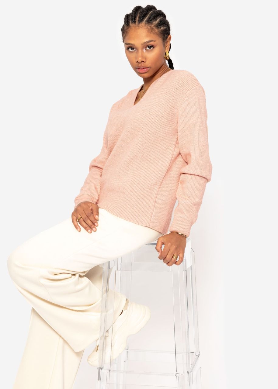 Jumper with accentuated V-neck - dusky pink