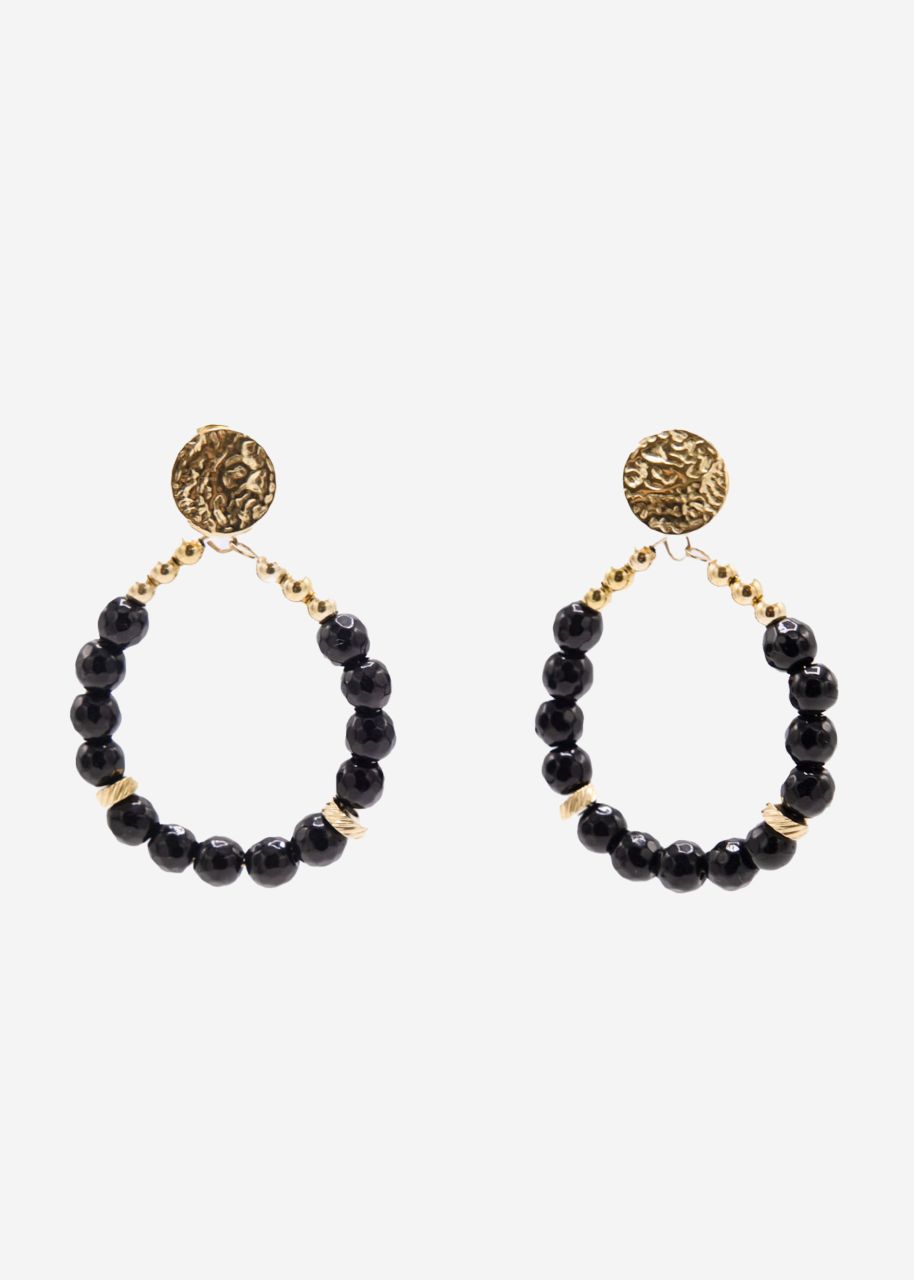 Stud earrings gold with pearls, black agate