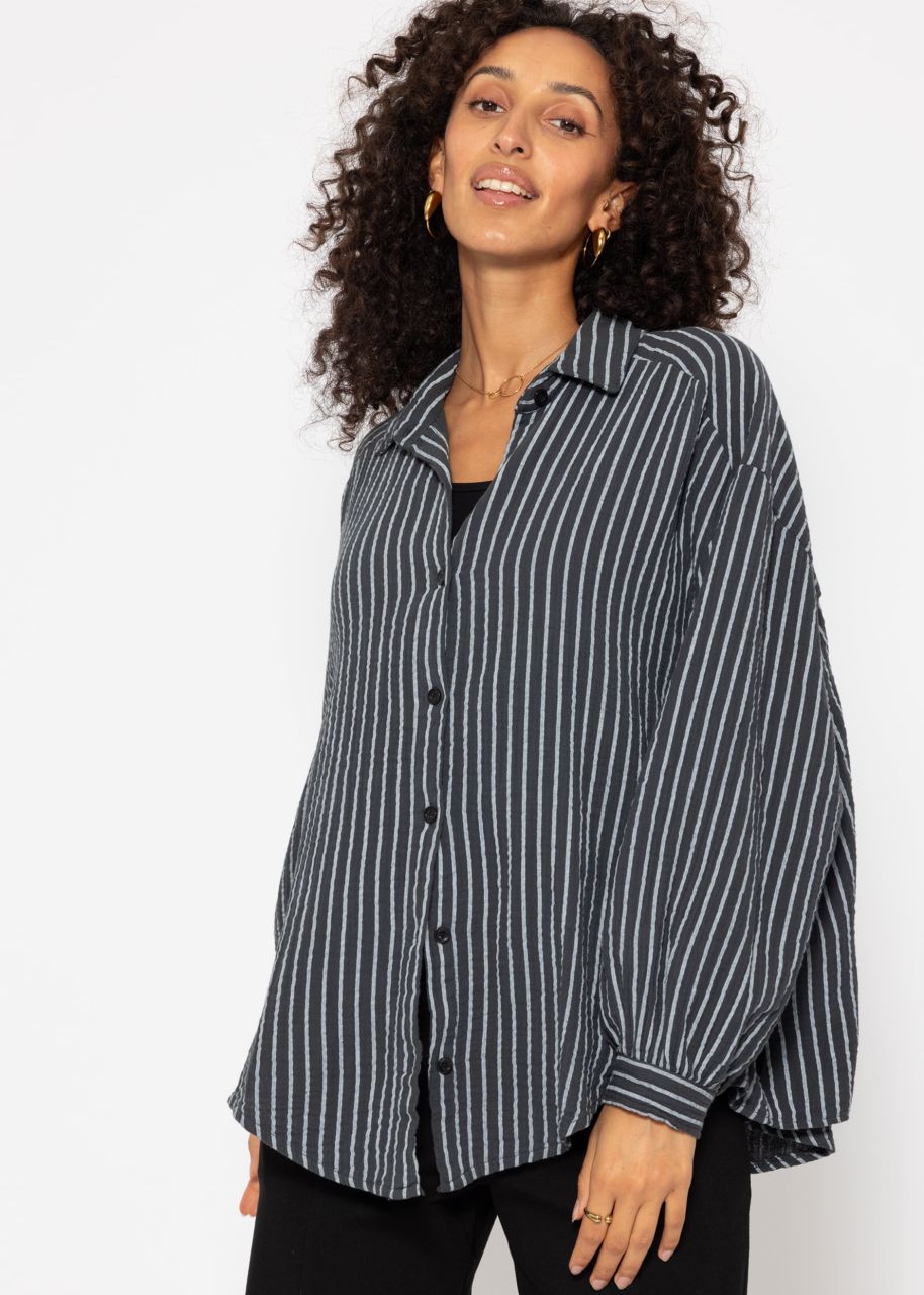 Oversize muslin blouse with light stripes - grey