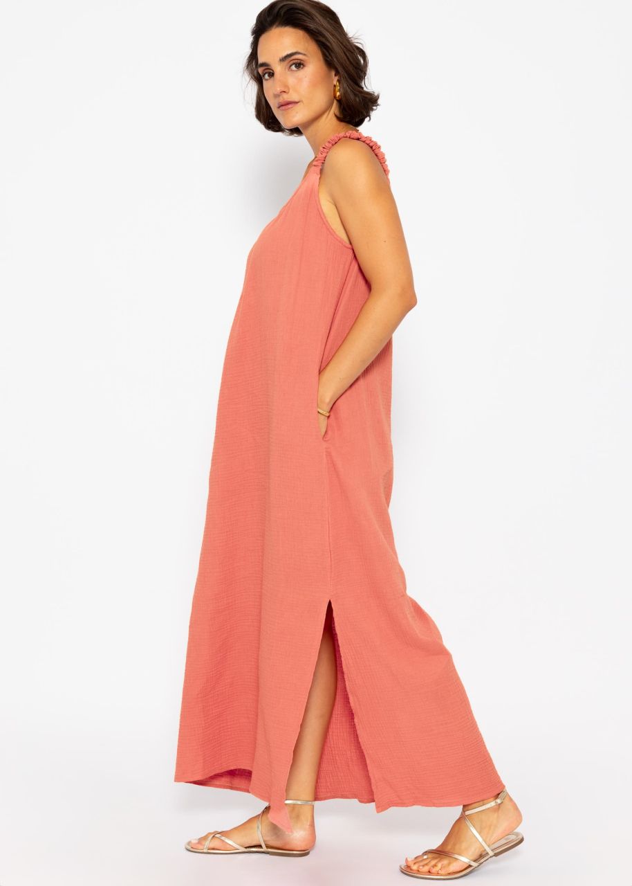 Maxi muslin dress with pockets - lobster