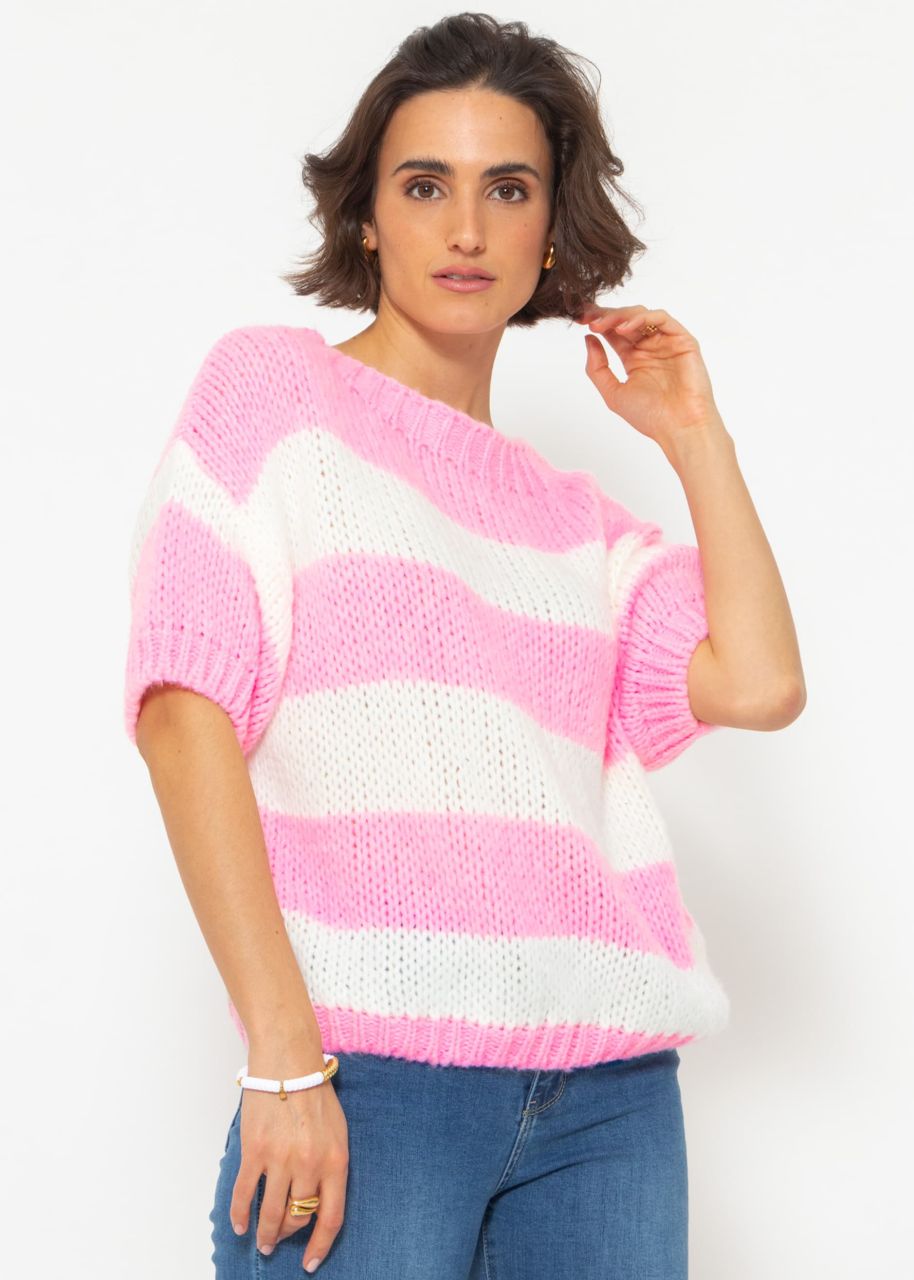 Short sleeve striped sweater - pink-offwhite
