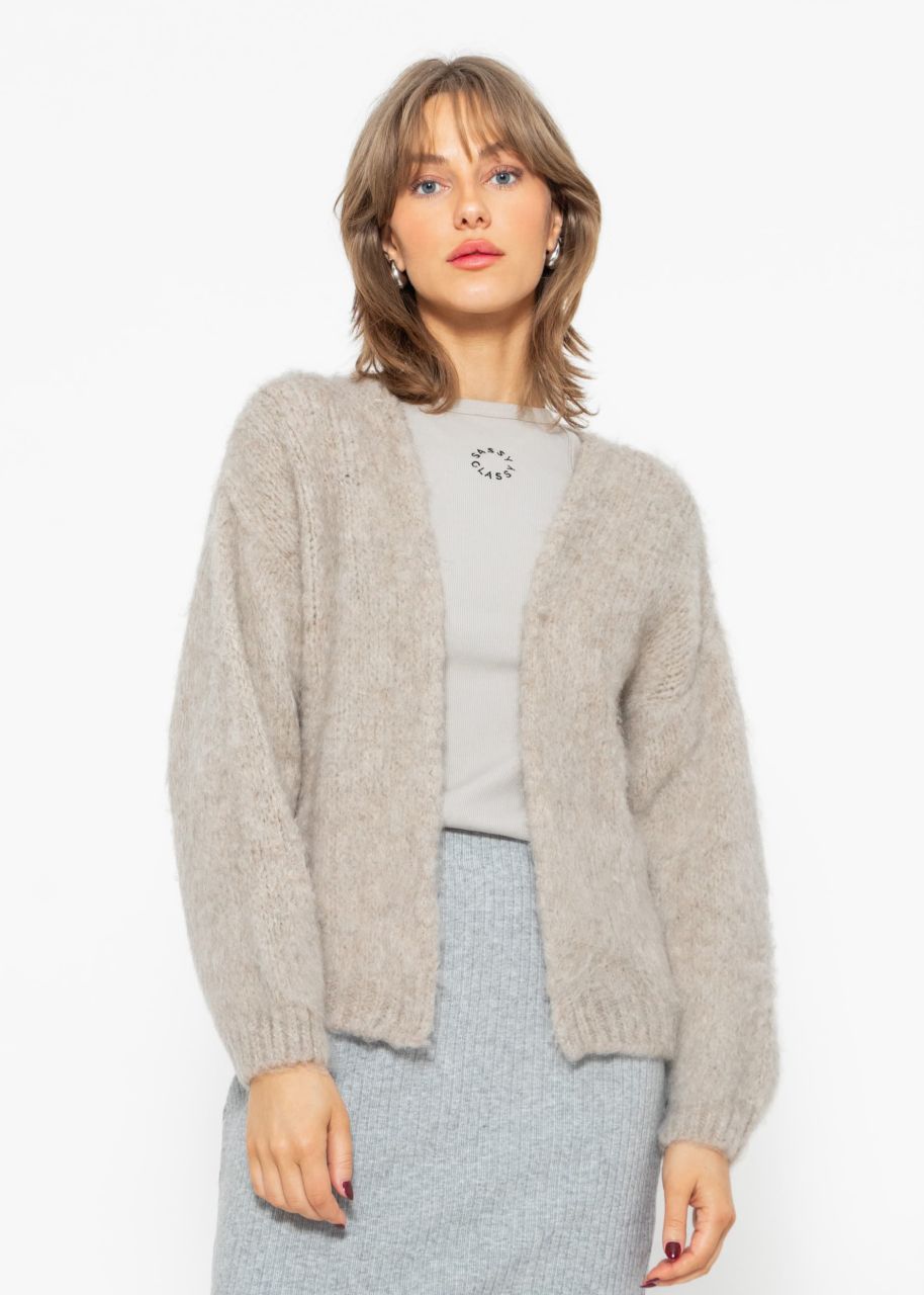 Fluffy cardigan with balloon sleeves - beige