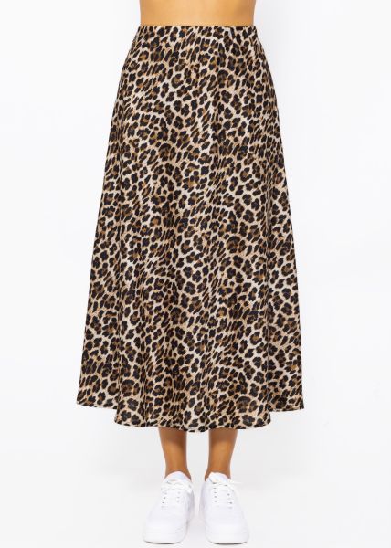 Satin skirt with leo print, brown