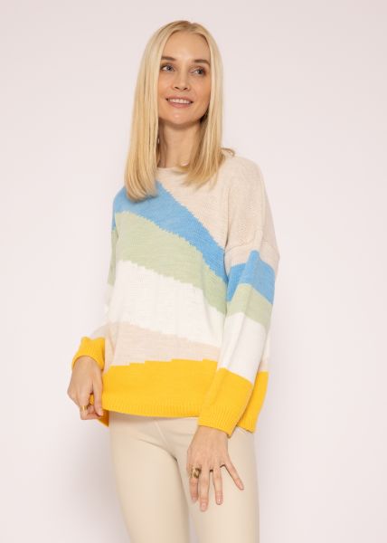 Patterned sweater, beige/blue/green/yellow