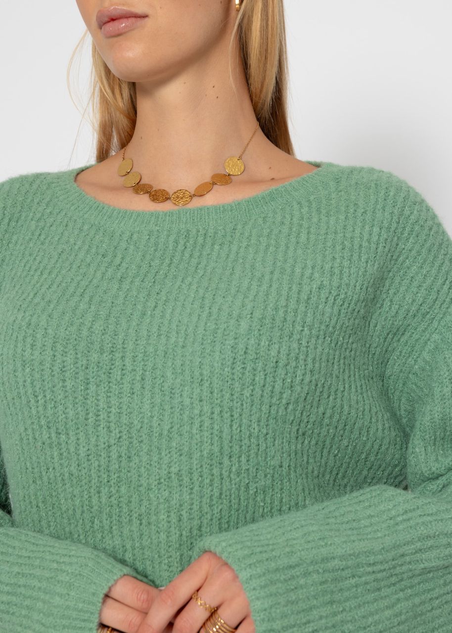 Ribbed jumper with round neckline - sage green