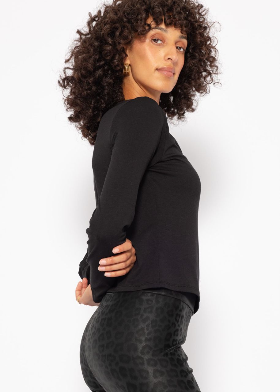 Longsleeve shirt with asymmetric neckline - black