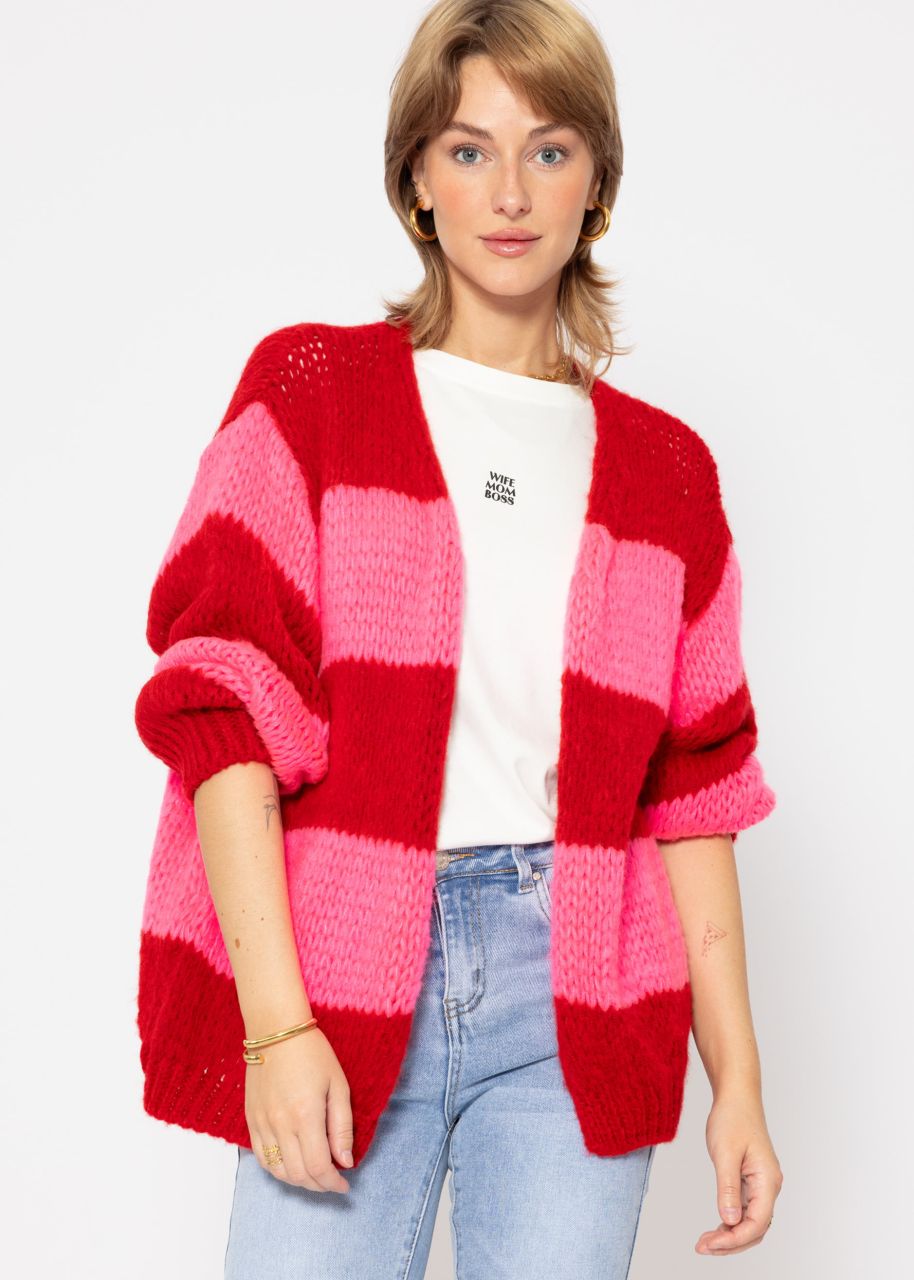 Striped oversize cardigan - red-pink