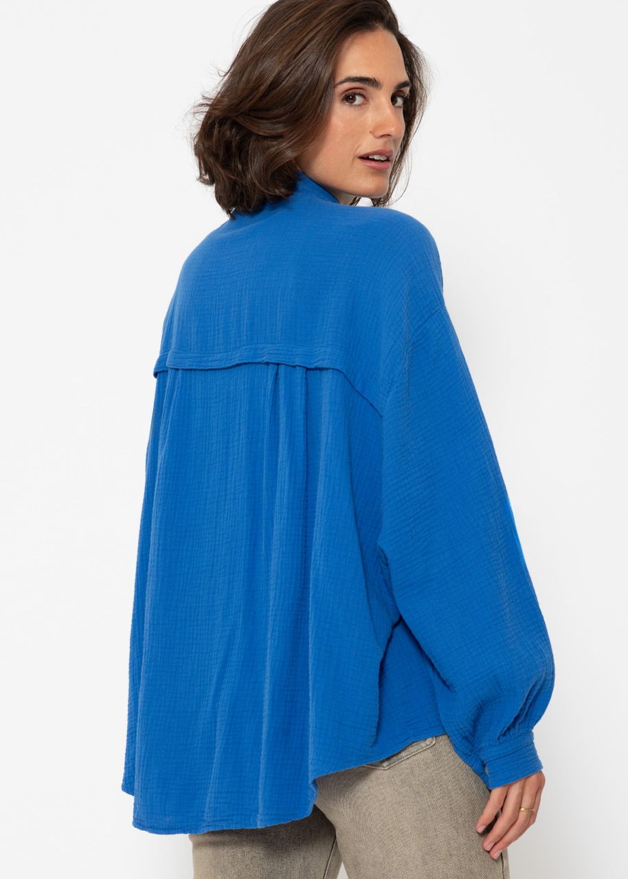 Muslin blouse oversize, short, royal blue