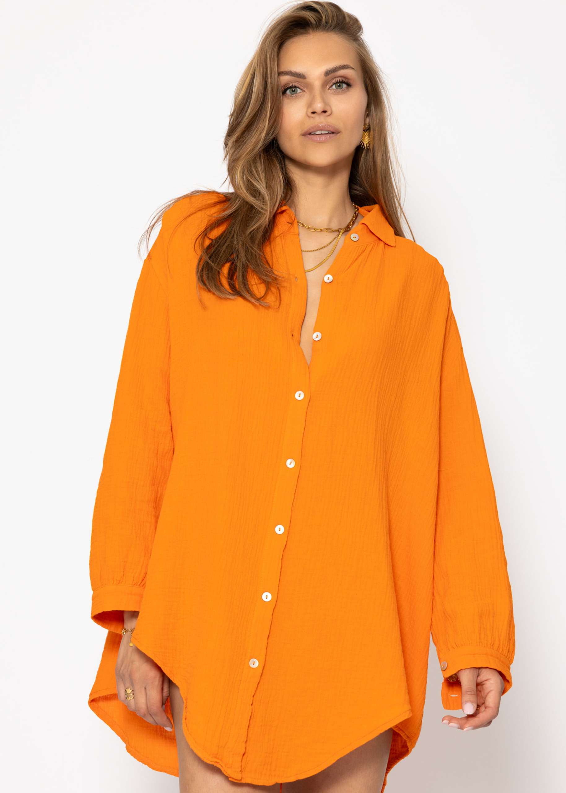 Muslin blouse oversize, orange