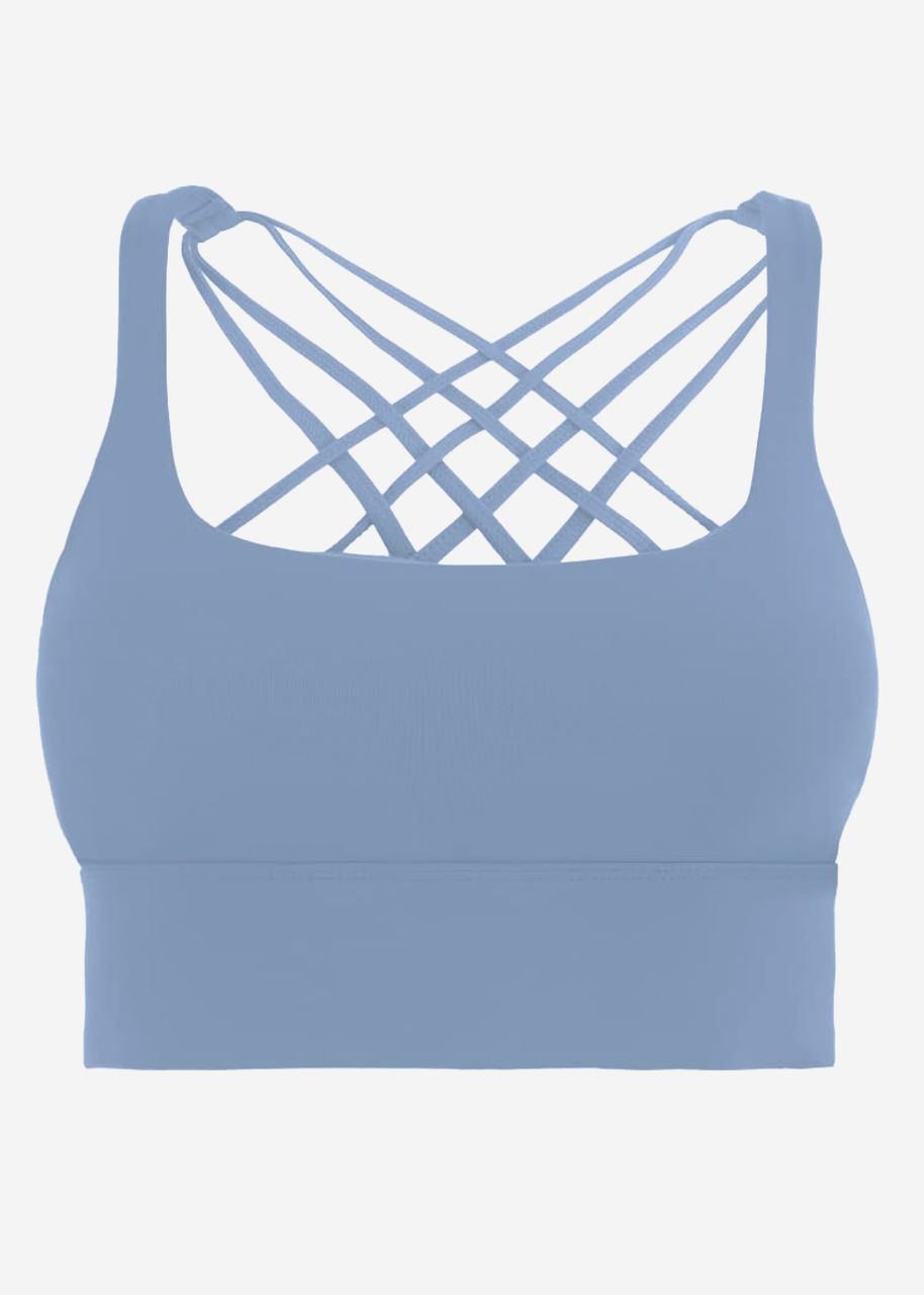 Crop sports bra with cross back - blue