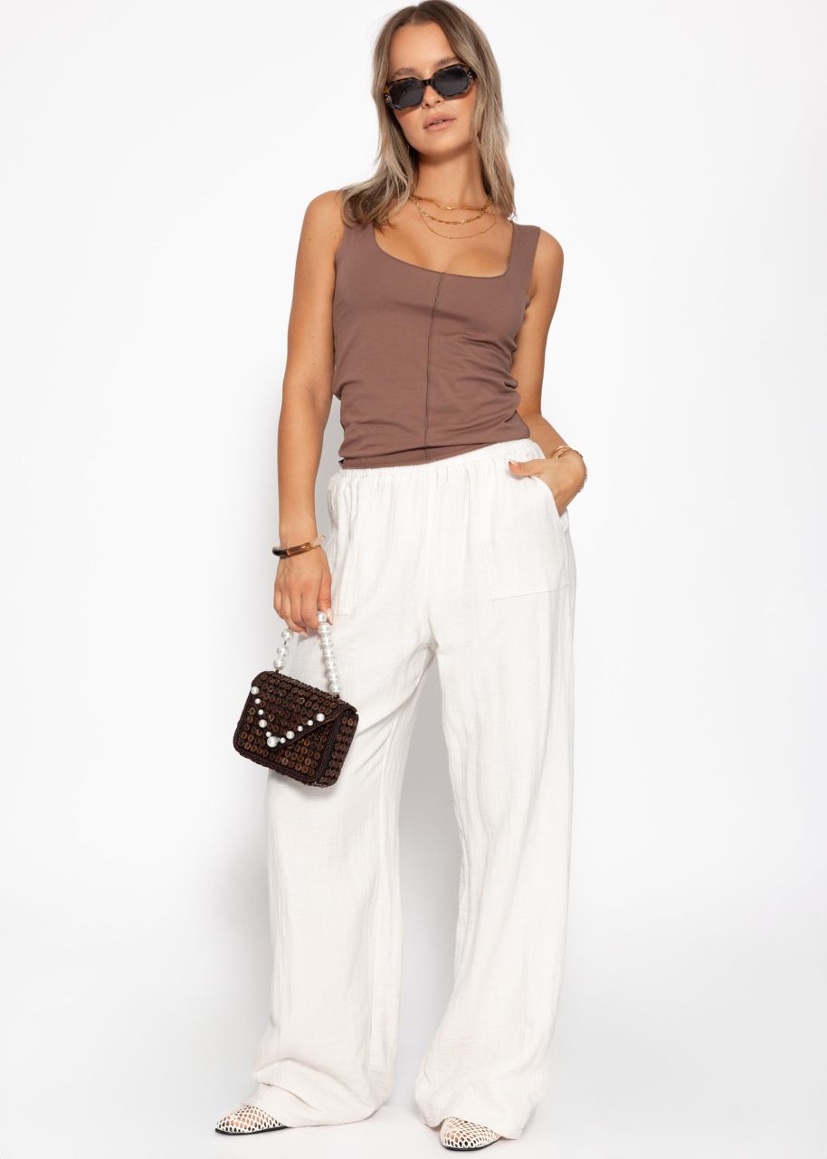 Top with decorative stitching - brown
