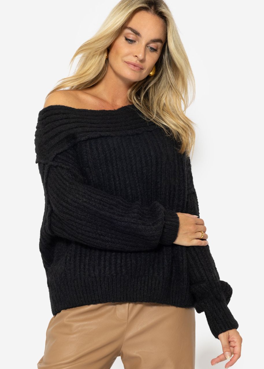 Off-Shoulder knitted jumper, black