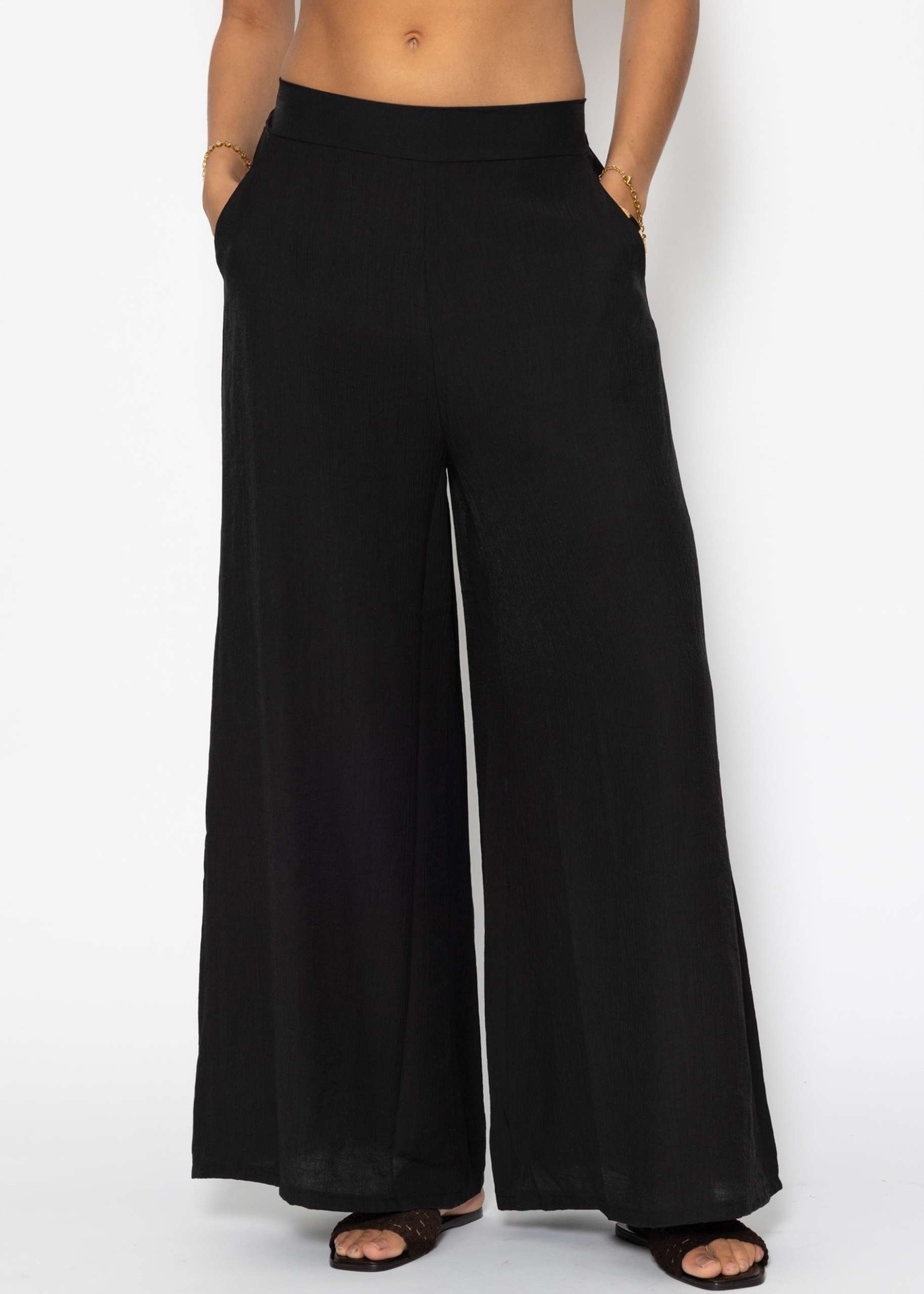 Linen straight leg trousers - black