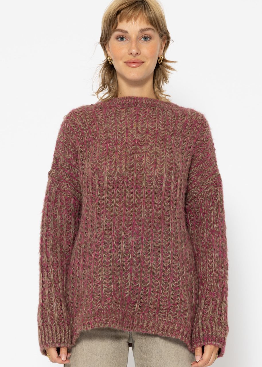 Casual knit jumper with pattern - fuchsia-taupe