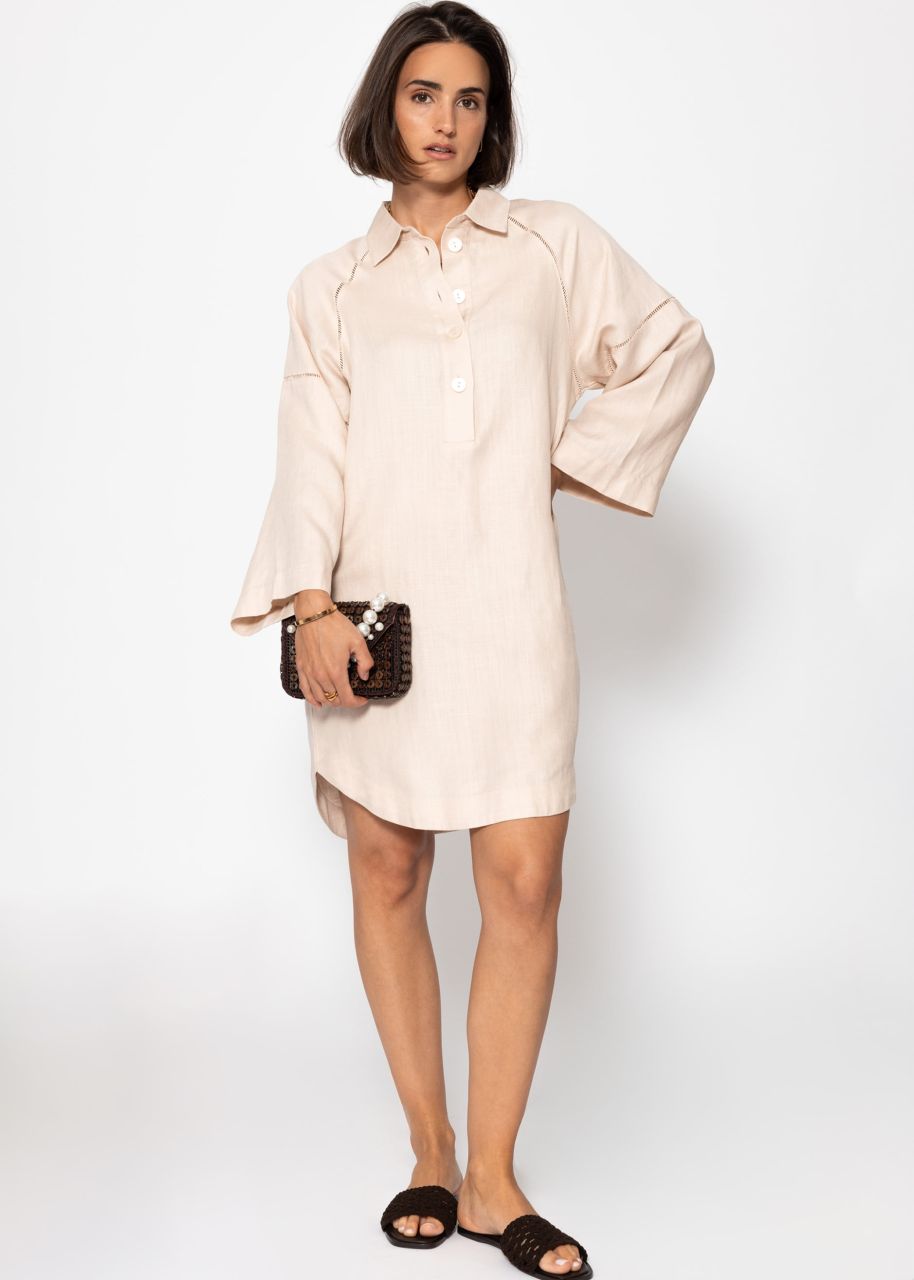 Linen dress with button placket - cream