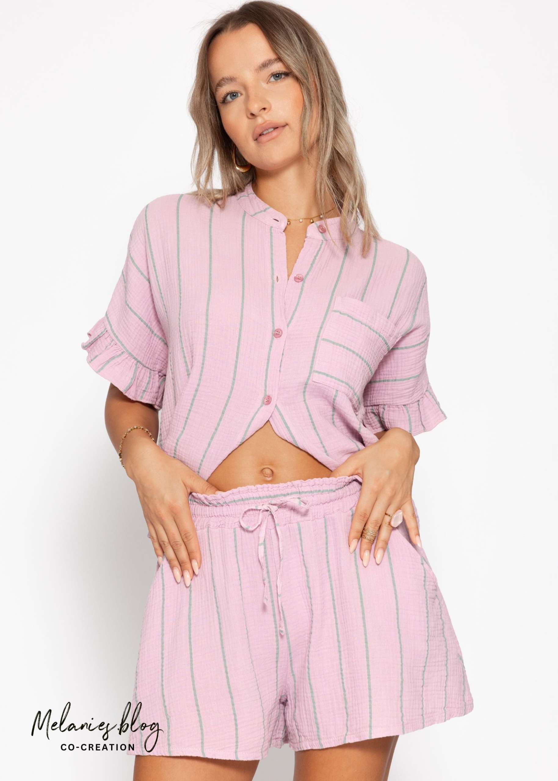 Striped muslin shorts - pink