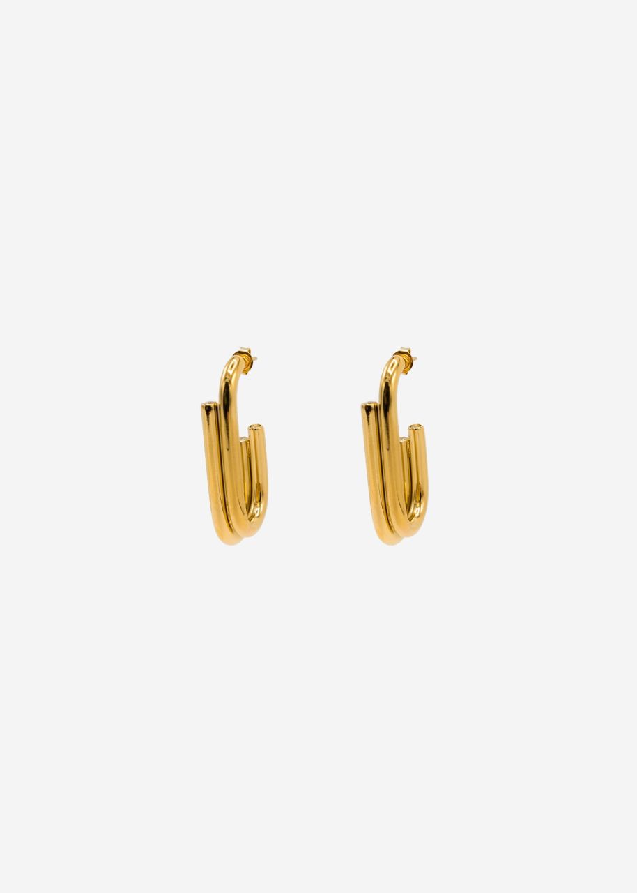 Oval, double half hoop earrings - gold