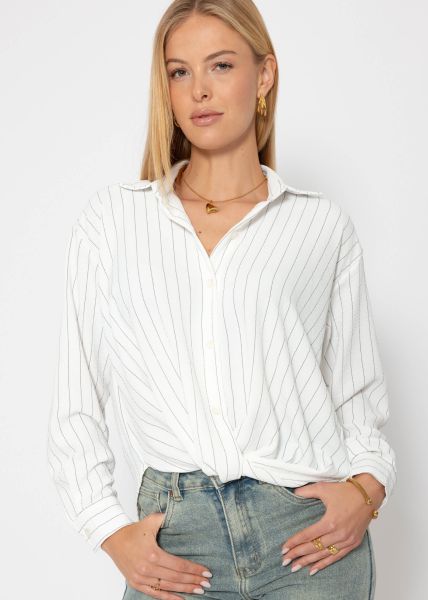 Striped blouse with knot - white