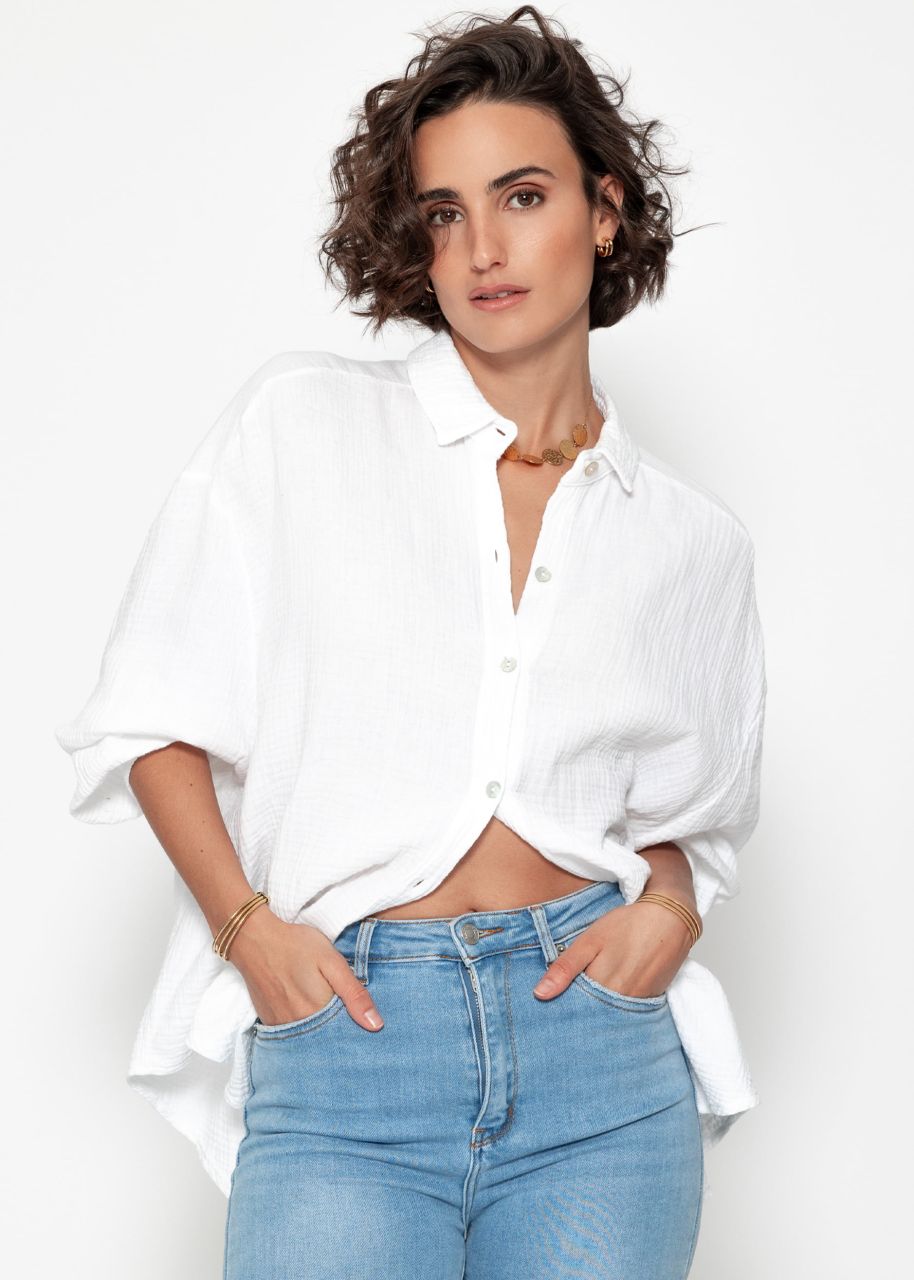 Muslin blouse oversize, short, white