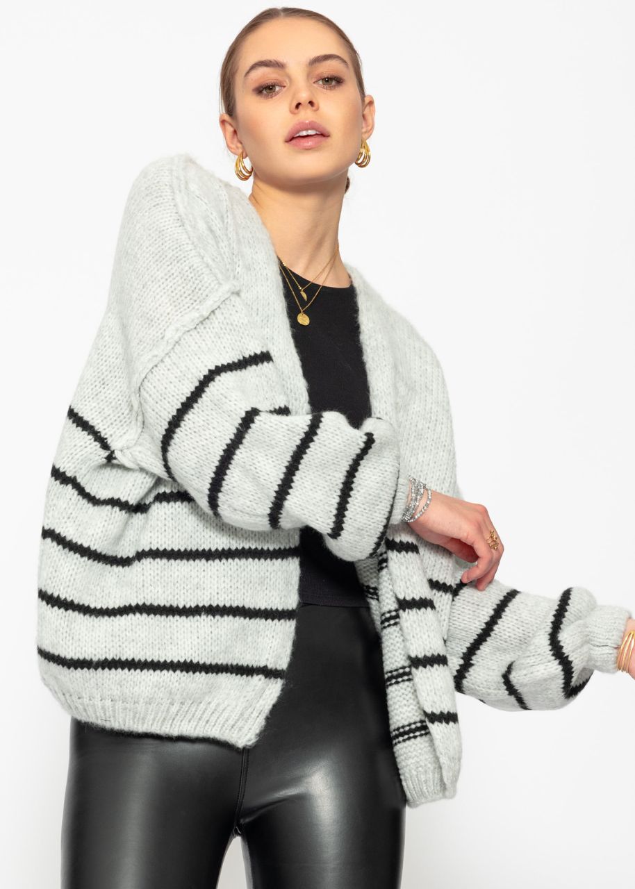 Striped cardigan with outer seams - gray