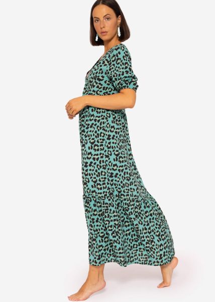 Maxi dress with leo print, green