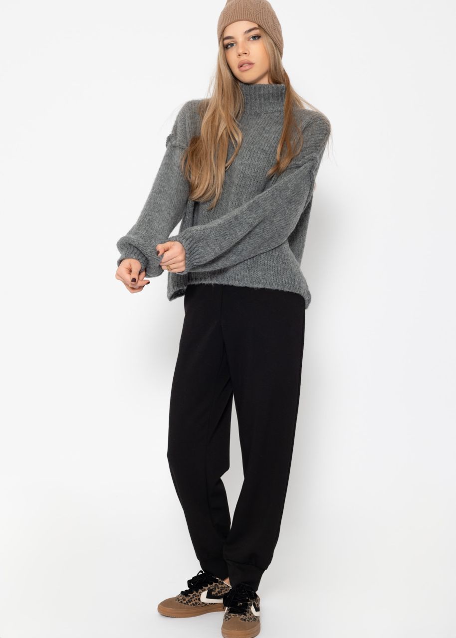 Turtleneck sweater with outer seams - dark gray