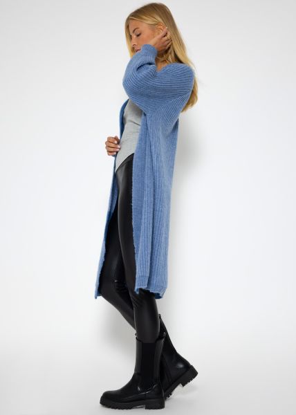 Long, ribbed cardigan - denim blue