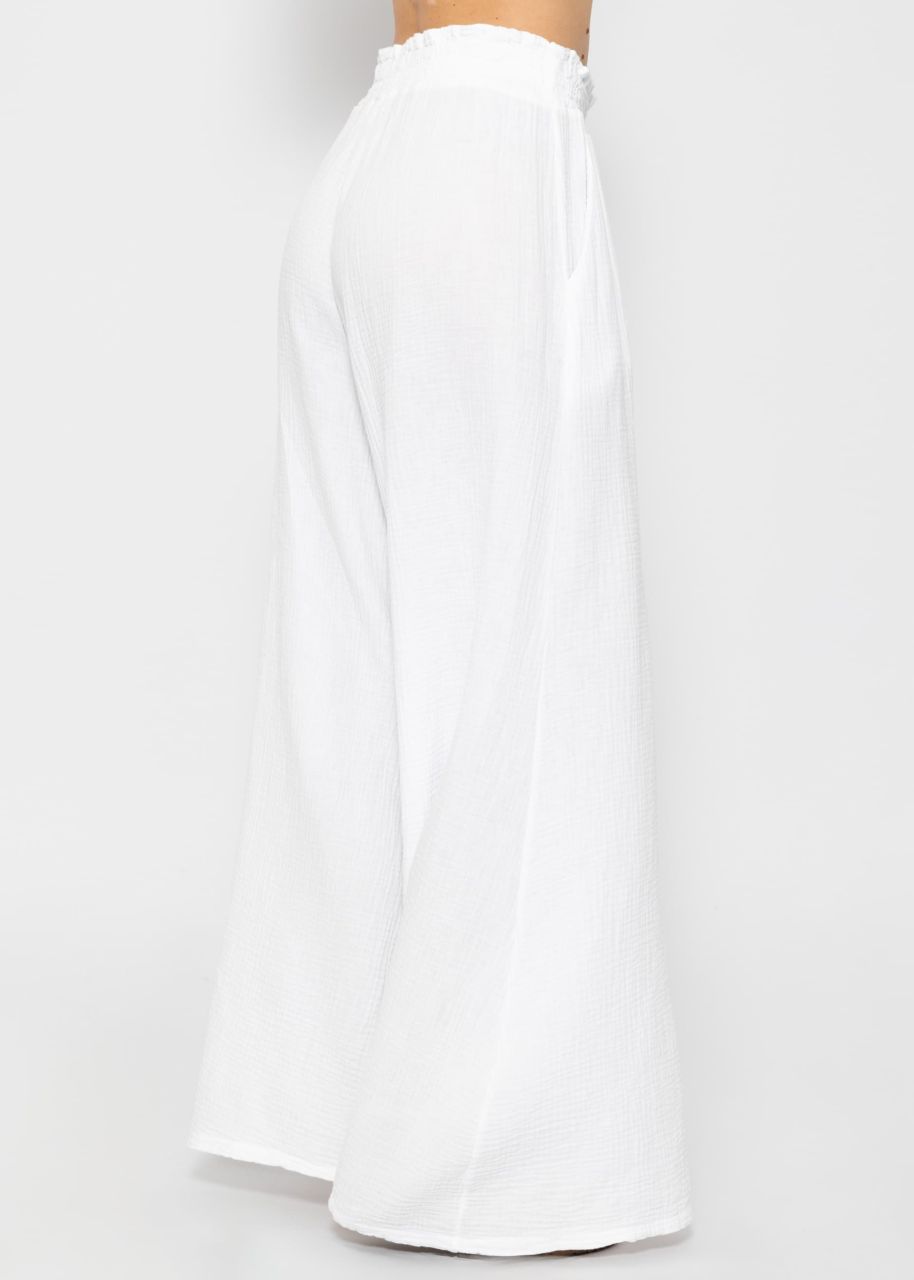 Muslin pants with wide leg - white