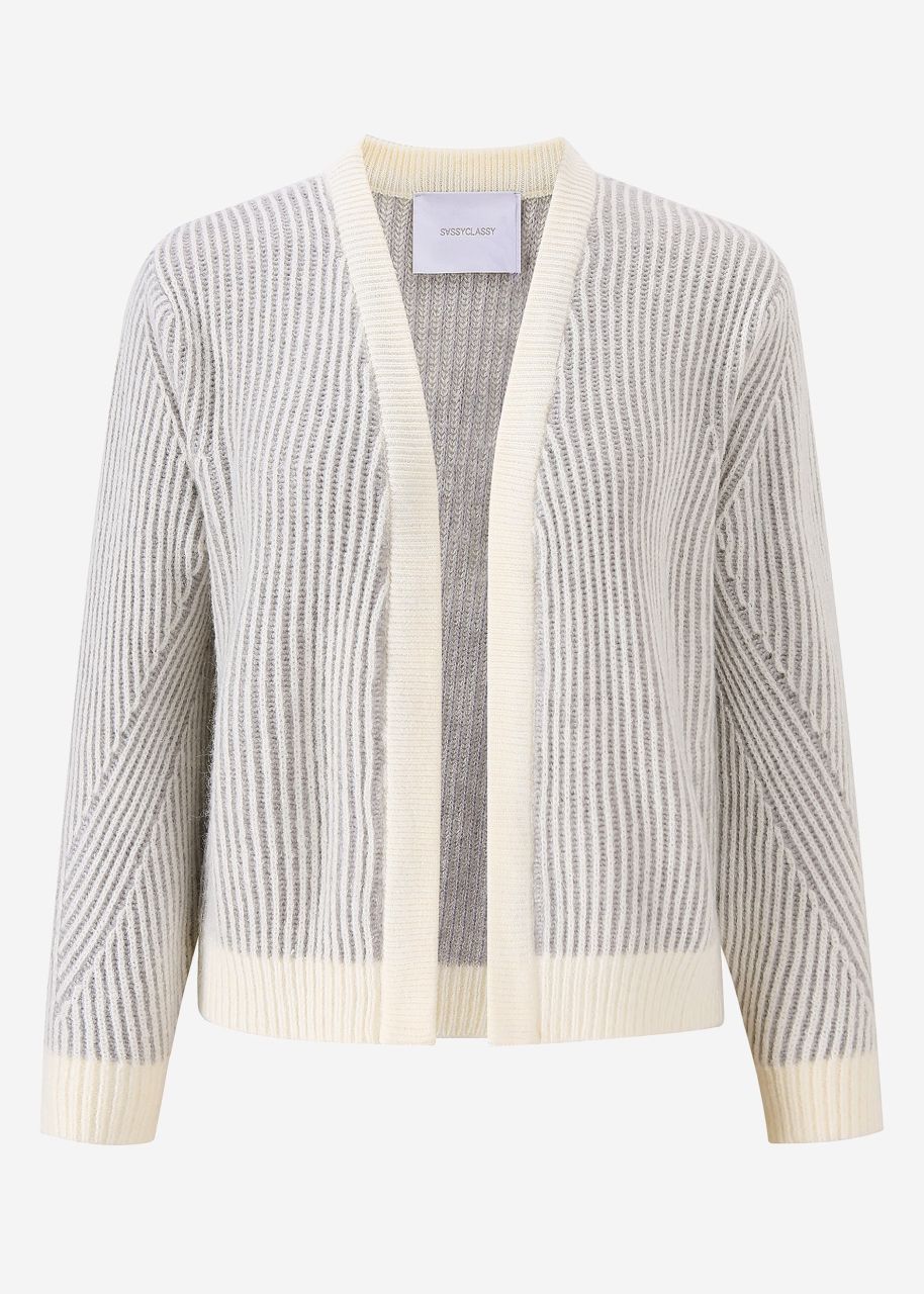2-tone ribbed cardigan - offwhite gray