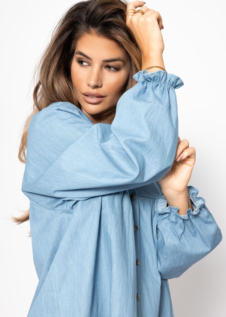 Denim blouse with V-neck - blue