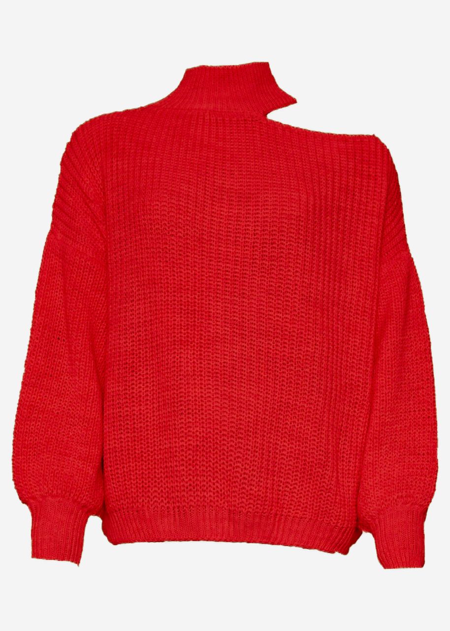 Oversized sweater with neckline - red