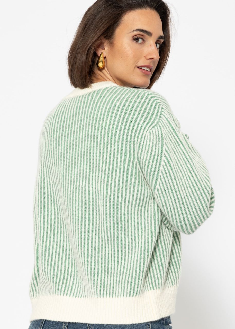 2-tone ribbed cardigan - offwhite-green