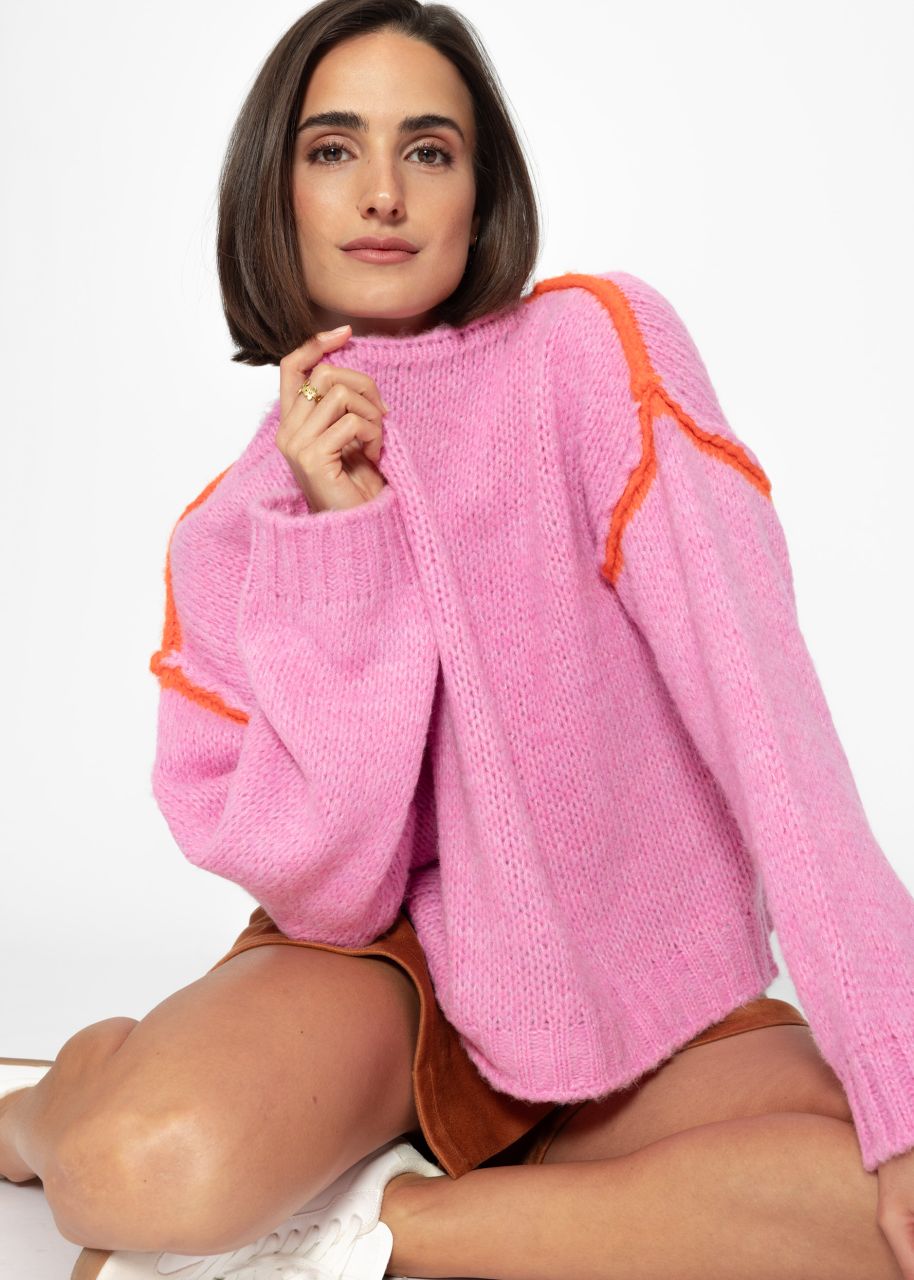 Jumper with contrast stitching - pink
