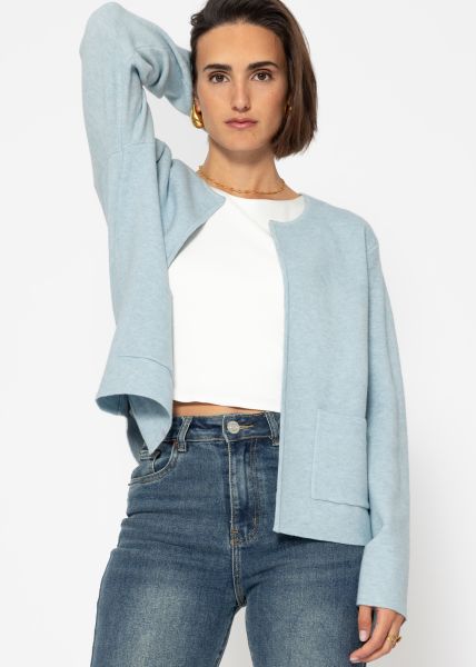 Cardigan with a round neckline and patch pockets - light blue