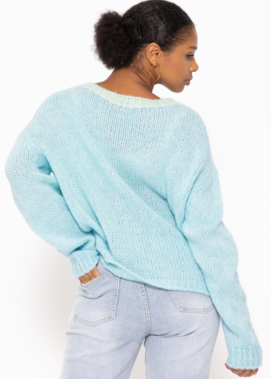 Two-tone knitted sweater - light blue-pastel green