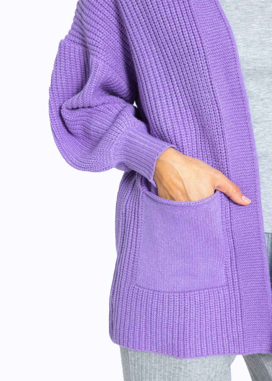 Soft knit cardigan with pockets - purple
