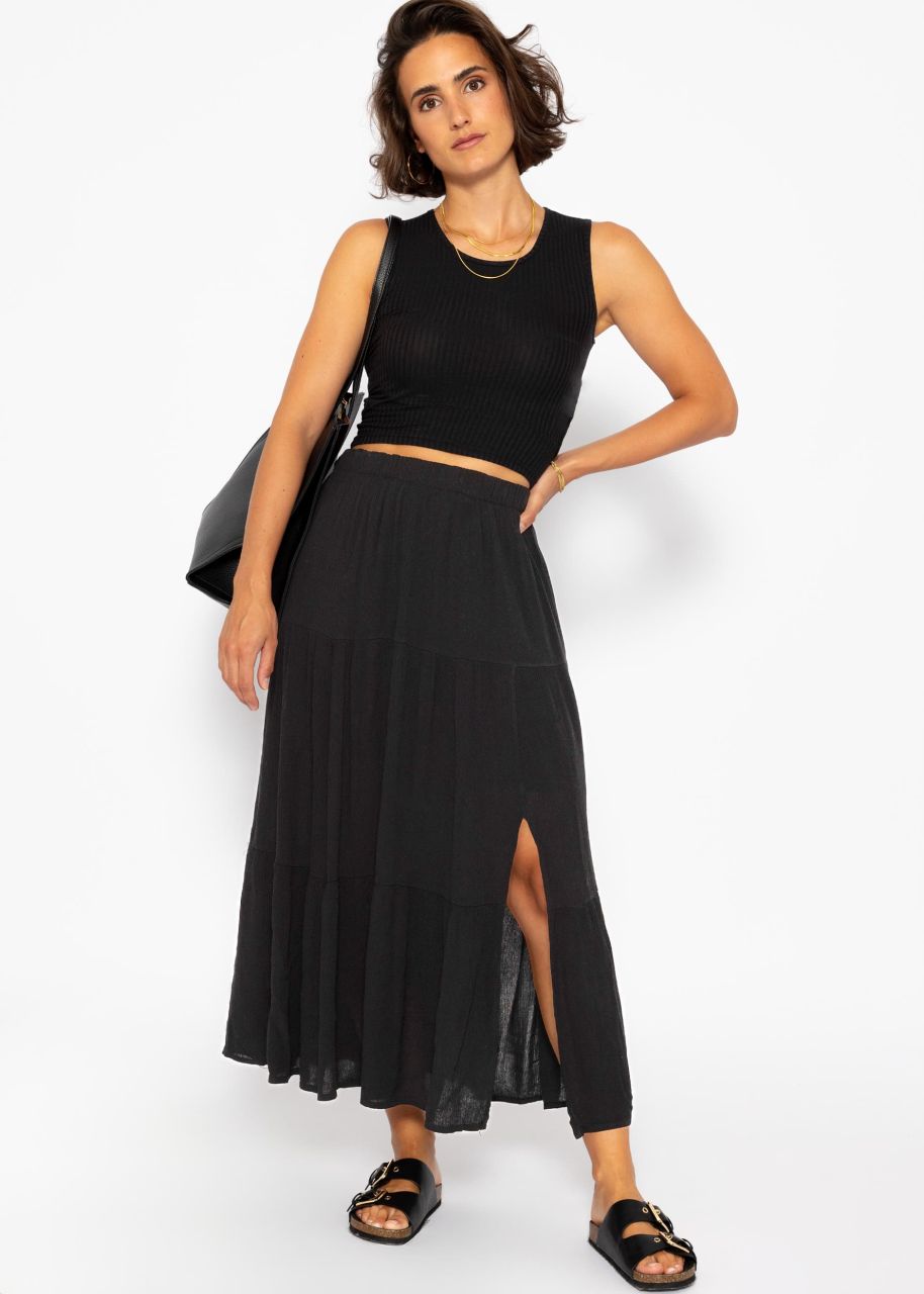 Maxi flounce skirt in crinkle look - black