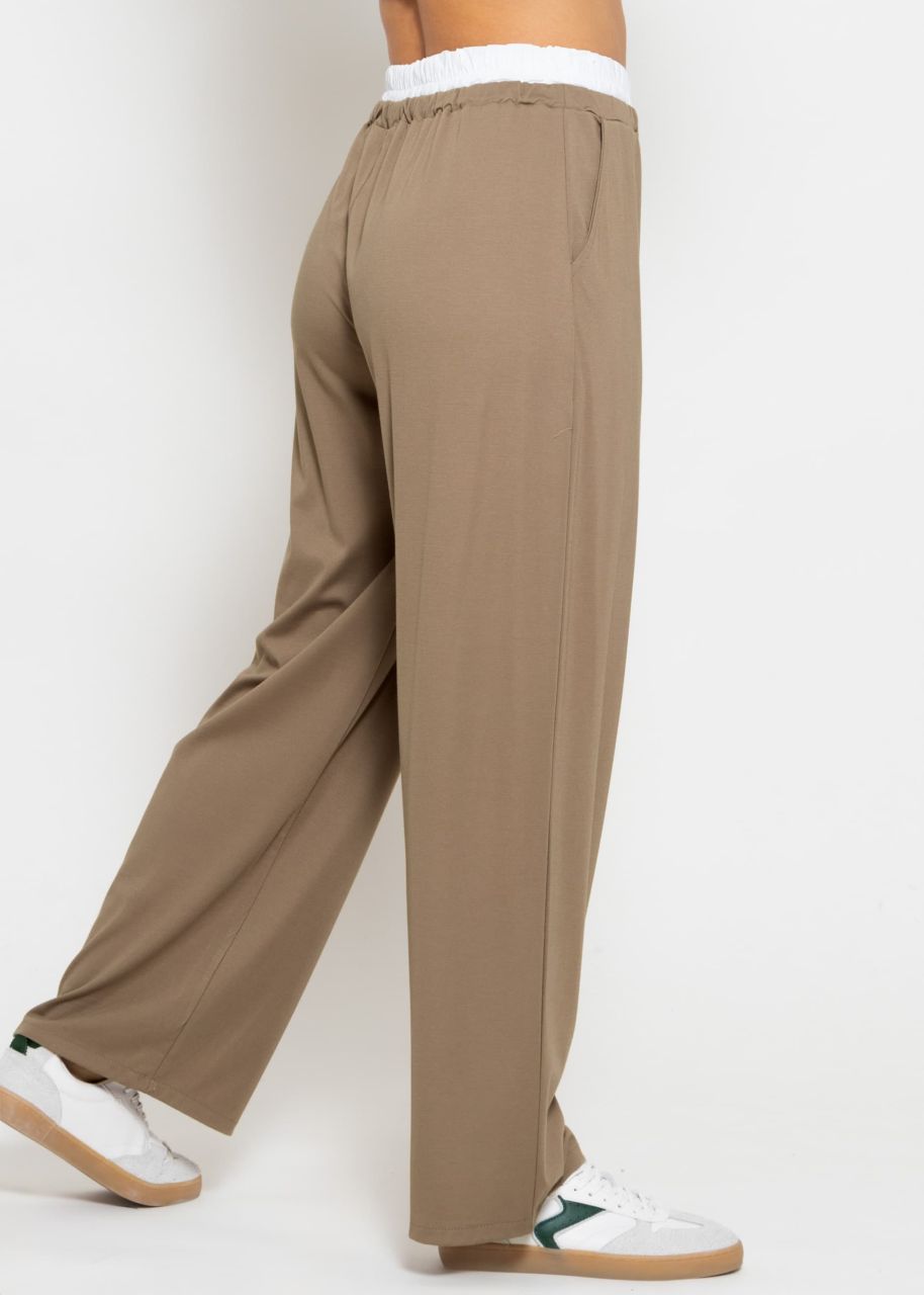 Slip-on trousers with white waistband - taupe