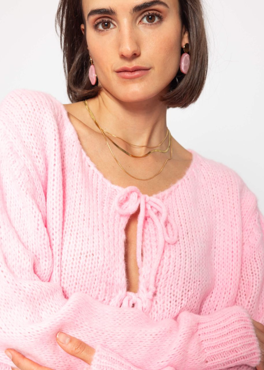 Cardigan with bow fastening - baby pink