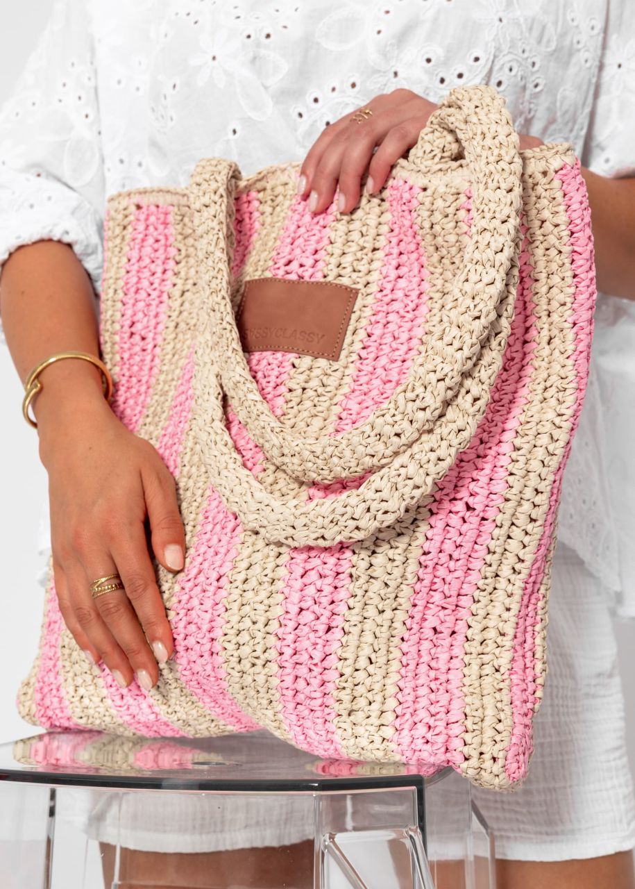 Striped raffia shopper - pink