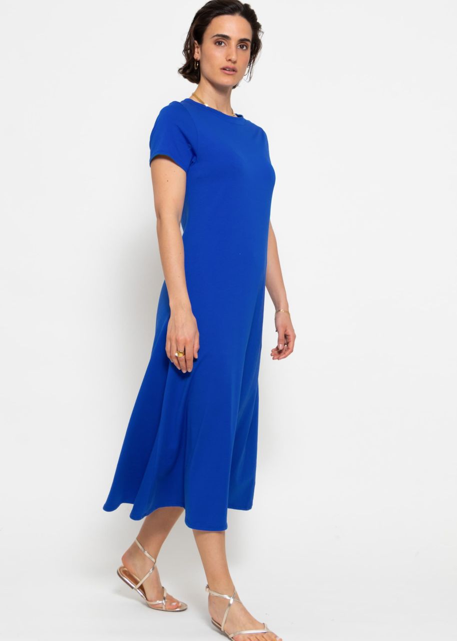 Jersey dress with wide skirt - royal blue