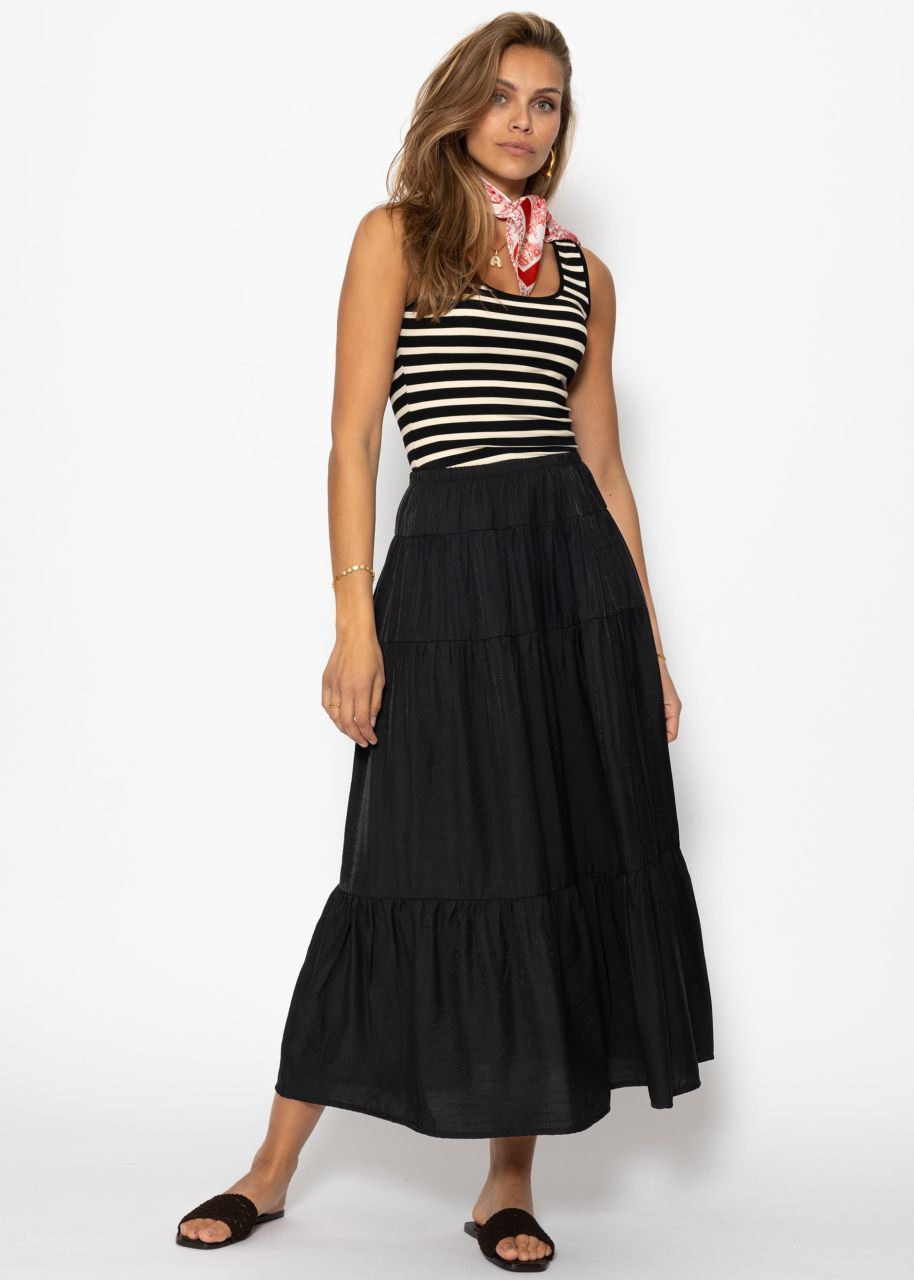 Shiny maxi flounce skirt - black