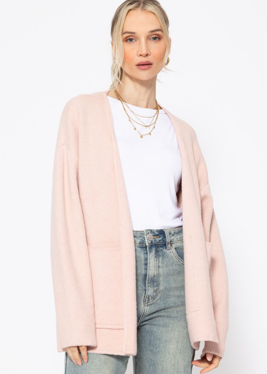 Open cardigan with patch pockets - pink