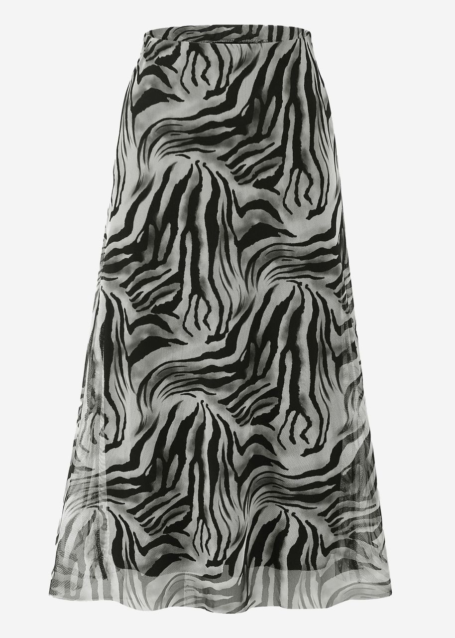 Flared mesh skirt with zebra print - light gray